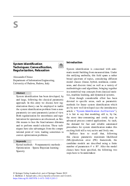 (PDF) System Identification Techniques: Convexification, Regularization ...
