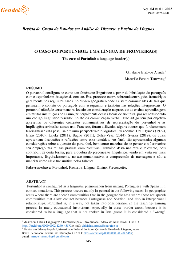 (PDF) O caso do portunhol: uma língua de fronteira(s)