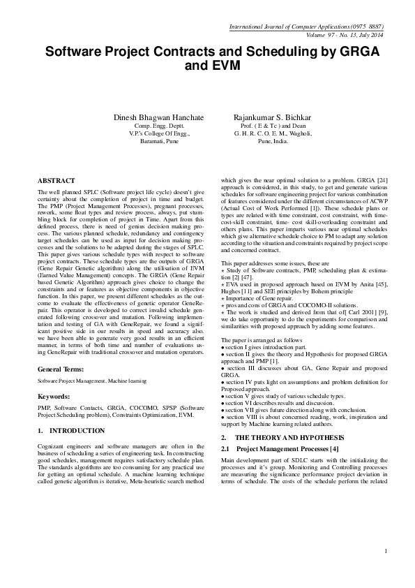 (PDF) Software Project Contracts and Scheduling by GRGA and EVM
