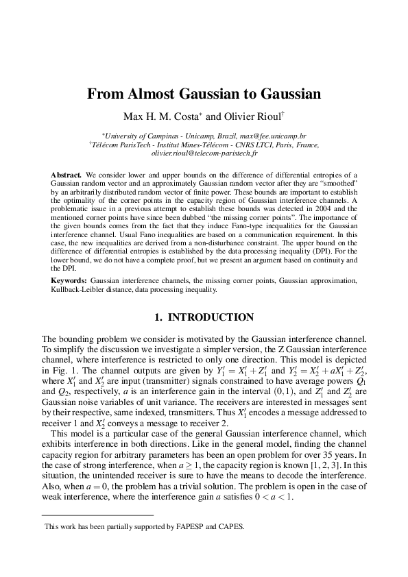 (PDF) From almost Gaussian to Gaussian