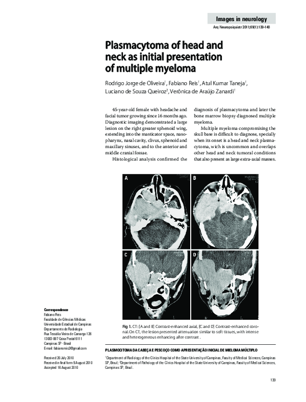 (PDF) Plasmacytoma of head and neck as initial presentation of multiple ...