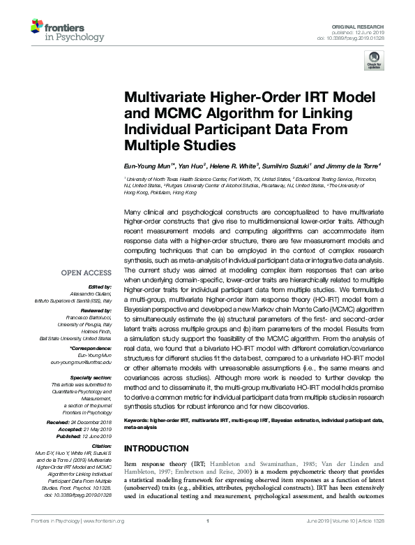(PDF) Multivariate Higher-Order IRT Model and MCMC Algorithm for ...