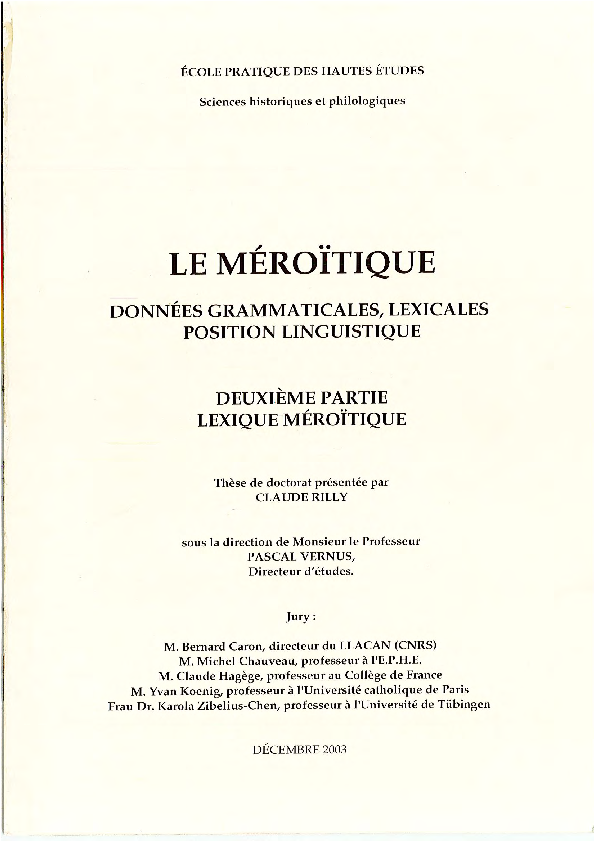 (PDF) These Rilly EPHE 2003 Vol 2 light Lexique meroitique | Claude ...