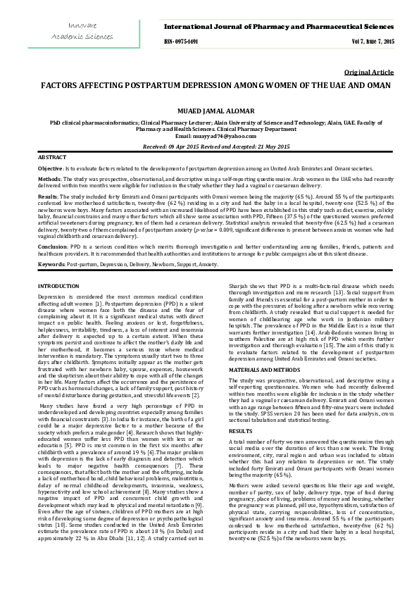 (PDF) Factors Affecting Postpartum Depression among Women of the UAE ...
