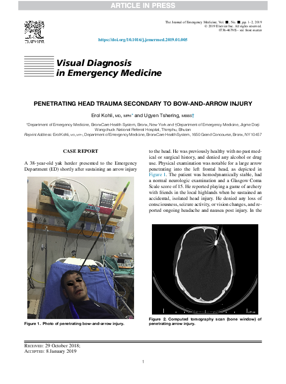 (PDF) Penetrating Head Trauma Secondary to Bow-and-Arrow Injury | Ugyen ...