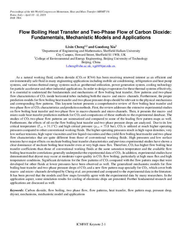 (PDF) Flow Boiling Heat Transfer and Two-Phase Flow of Carbon Dioxide ...