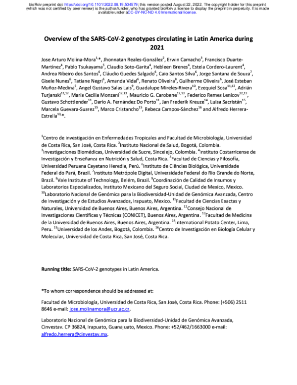 (PDF) Overview of the SARS-CoV-2 genotypes circulating in Latin America ...