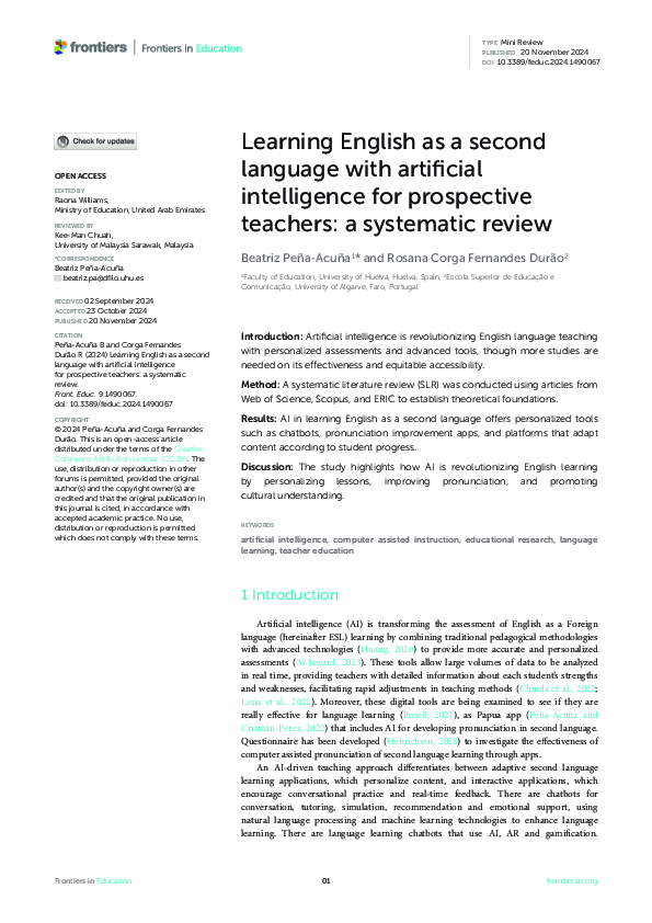 (PDF) Learning English as a second language with artificial ...