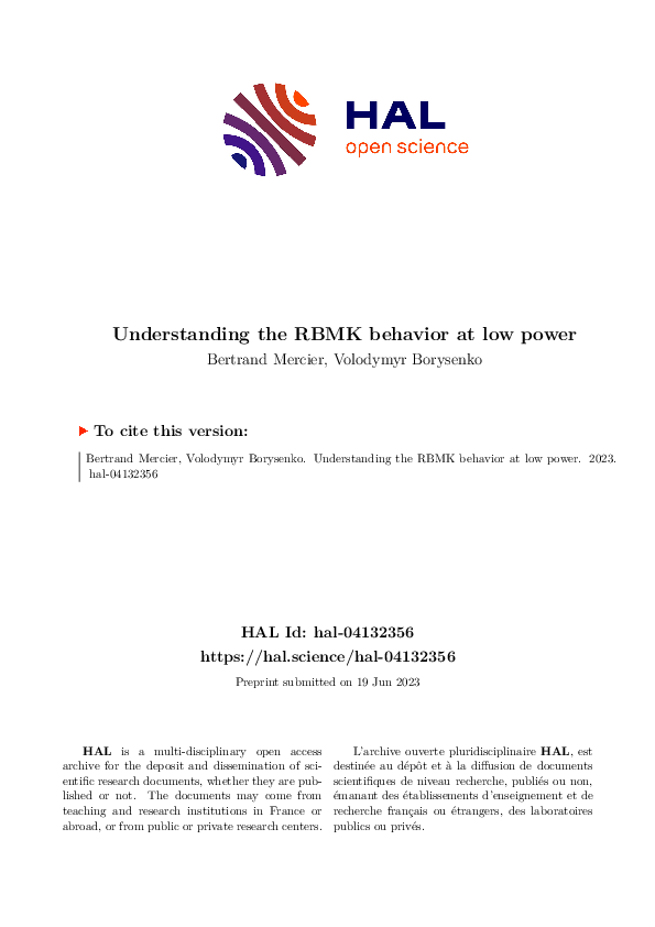 (PDF) Understanding the RBMK behavior at low power