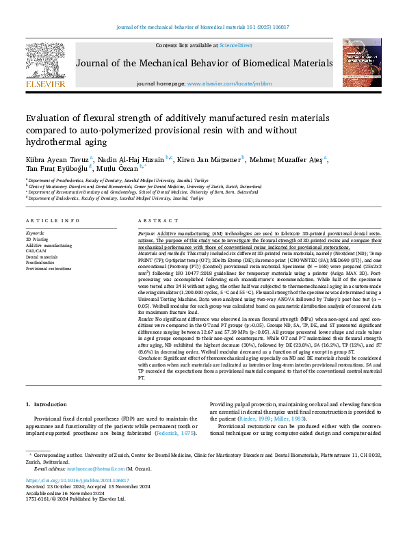 (PDF) Evaluation of flexural strength of additively manufactured resin ...
