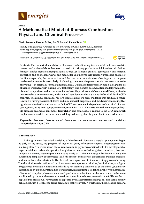 (PDF) A Mathematical Model of Biomass Combustion Physical and Chemical ...