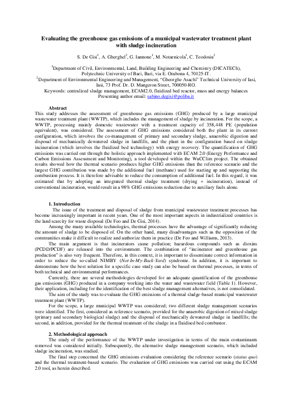 (PDF) Evaluating the greenhouse gas emissions of a municipal wastewater ...