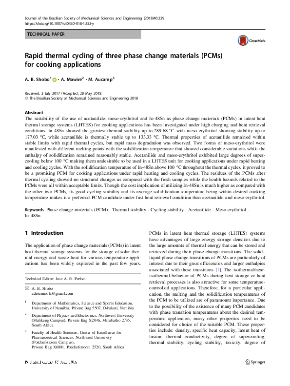 (PDF) Rapid thermal cycling of three phase change materials (PCMs) for ...