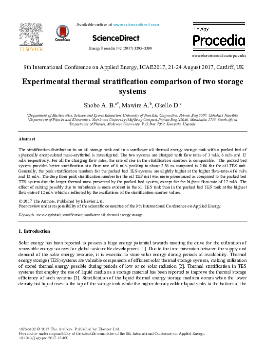 (PDF) Experimental thermal stratification comparison of two storage systems