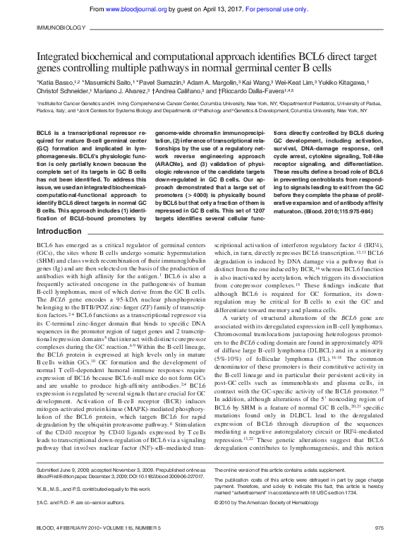 (PDF) Integrated biochemical and computational approach identifies BCL6 ...