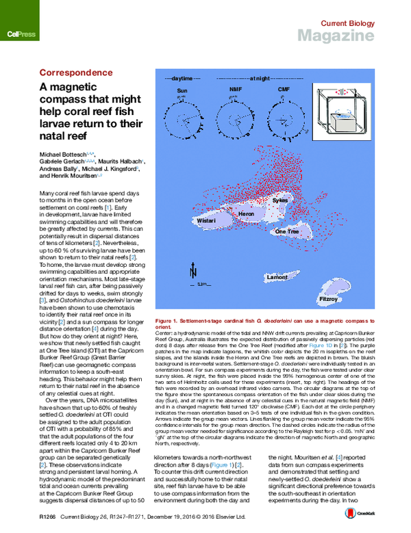 (PDF) A magnetic compass that might help coral reef fish larvae return ...