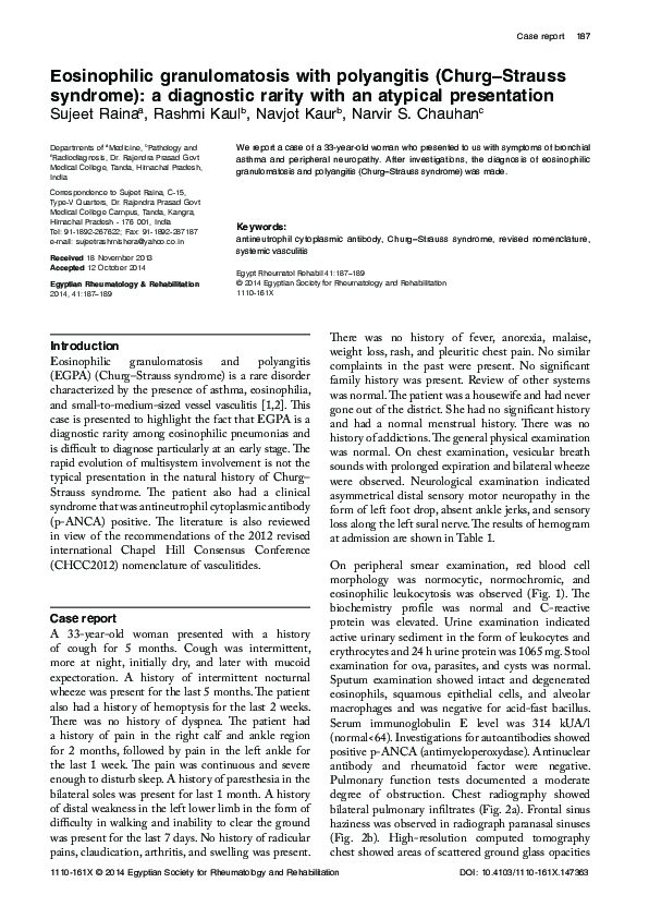 (PDF) Eosinophilic granulomatosis with polyangitis (Churg–Strauss ...