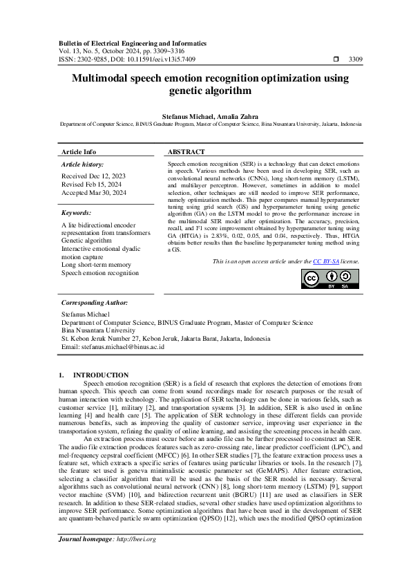 (PDF) Multimodal speech emotion recognition optimization using genetic ...