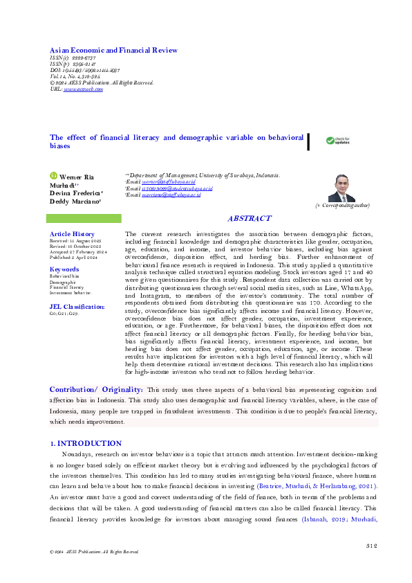 (PDF) The effect of financial literacy and demographic variable on ...