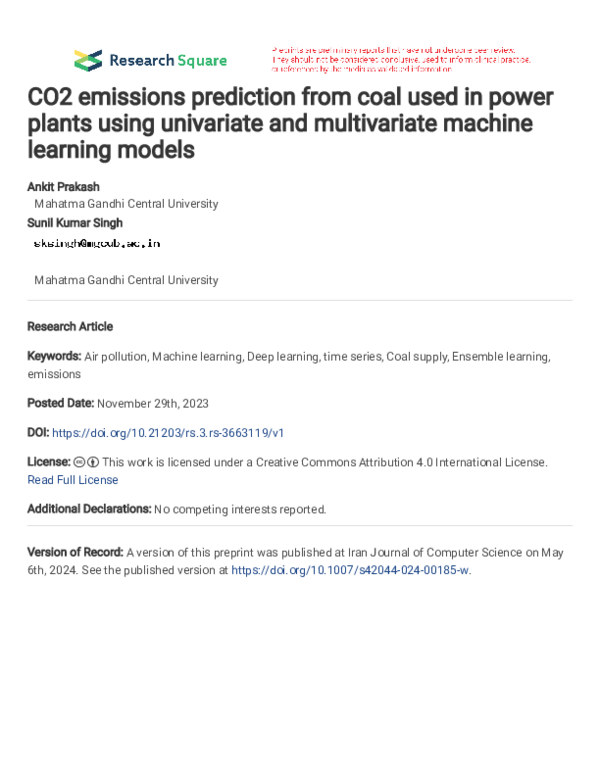 (PDF) CO2 emissions prediction from coal used in power plants using ...
