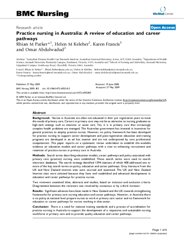 (PDF) Practice nursing in Australia: A review of education and career ...