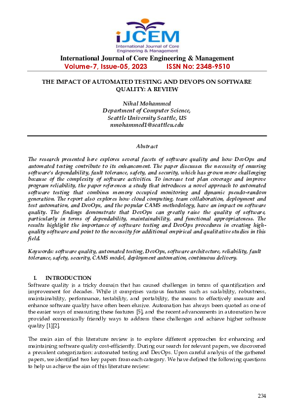 (PDF) THE IMPACT OF AUTOMATED TESTING AND DEVOPS ON SOFTWARE QUALITY A ...