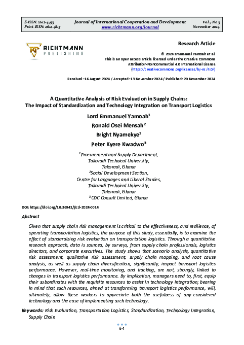 (PDF) A Quantitative Analysis of Risk Evaluation in Supply Chains