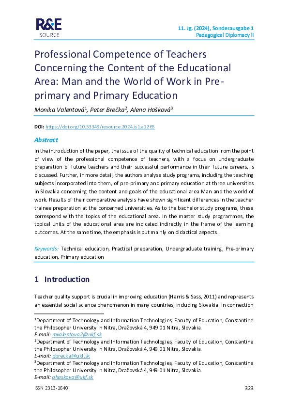 (PDF) Professional Competence of Teachers Concerning the Content of the ...