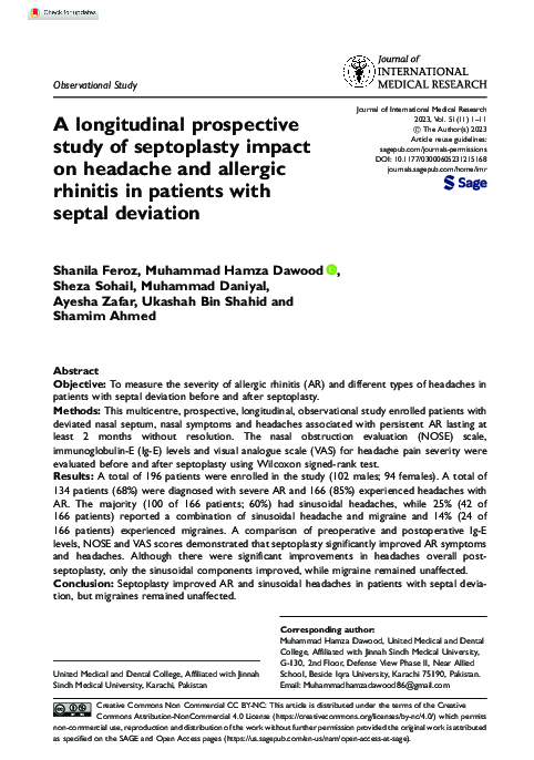 (PDF) Feroz et al 2023 a longitudinal prospective study of septoplasty ...