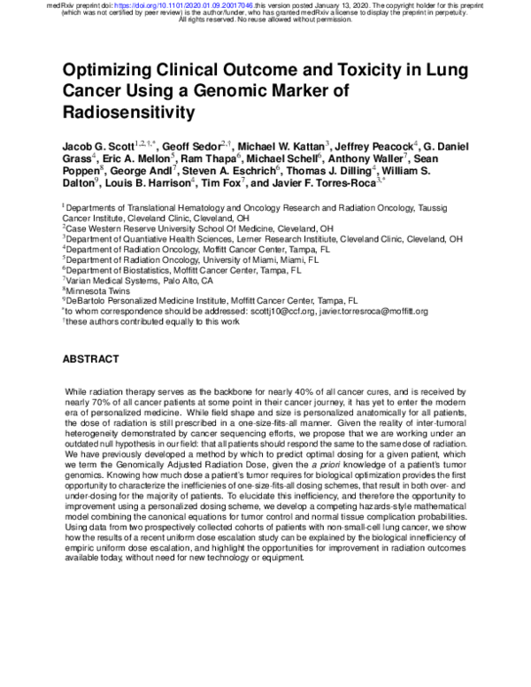 (PDF) Optimizing Clinical Outcome and Toxicity in Lung Cancer Using a ...