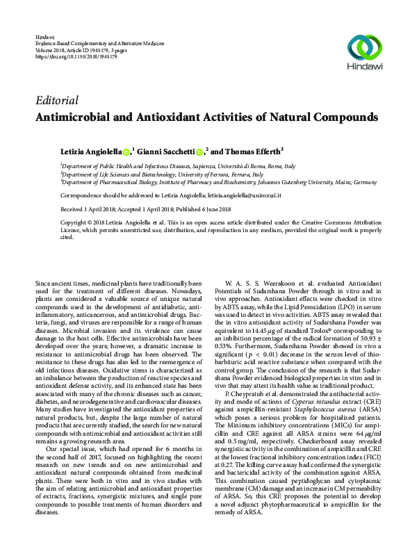 (PDF) Antimicrobial and Antioxidant Activities of Natural Compounds