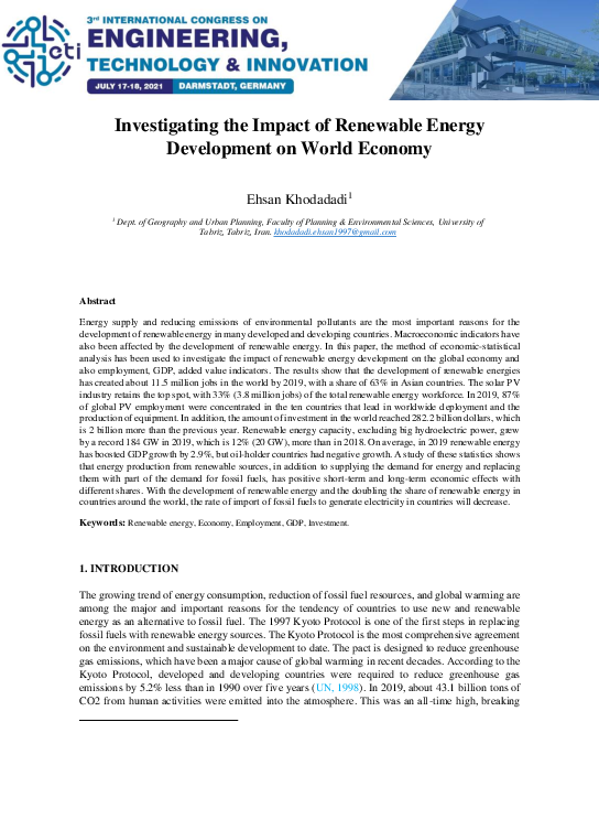 (PDF) Investigating the Impact of Renewable Energy Development on World ...