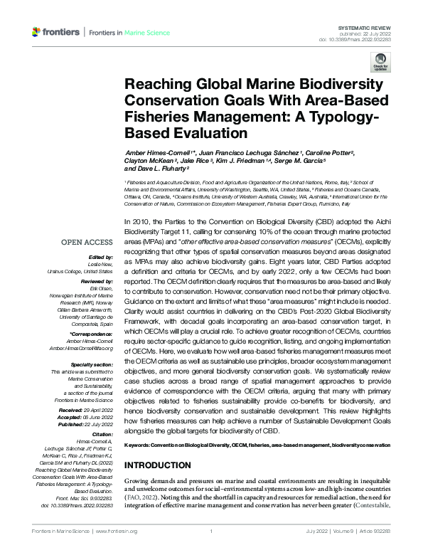 (PDF) Reaching Global Marine Biodiversity Conservation Goals With Area ...