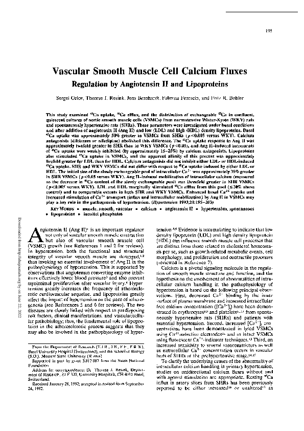 (PDF) Vascular smooth muscle cell calcium fluxes. Regulation by ...
