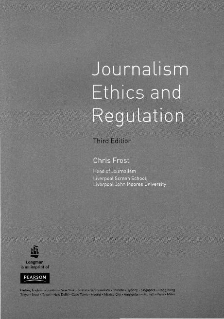 Pdf Journalism Ethics And Regulation