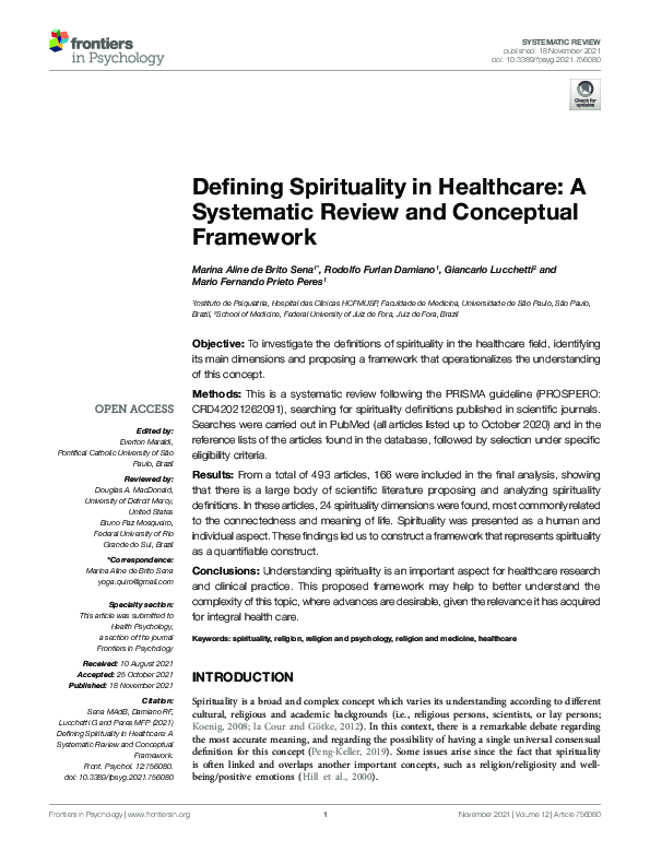 (PDF) Defining Spirituality in Healthcare: A Systematic Review and ...