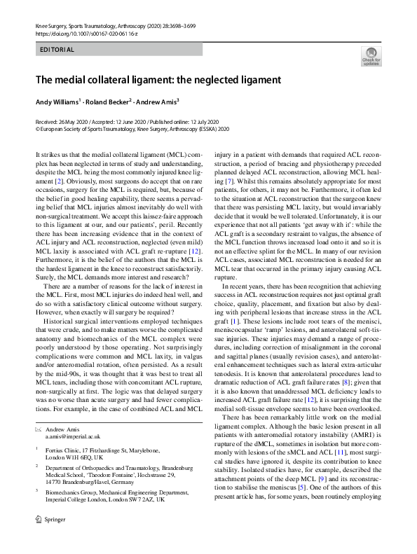 (PDF) The medial collateral ligament: the neglected ligament