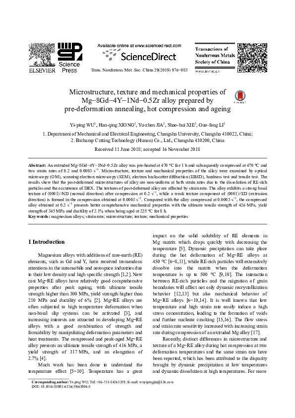 (PDF) Microstructure, Texture and Mechanical Property Evolution during ...