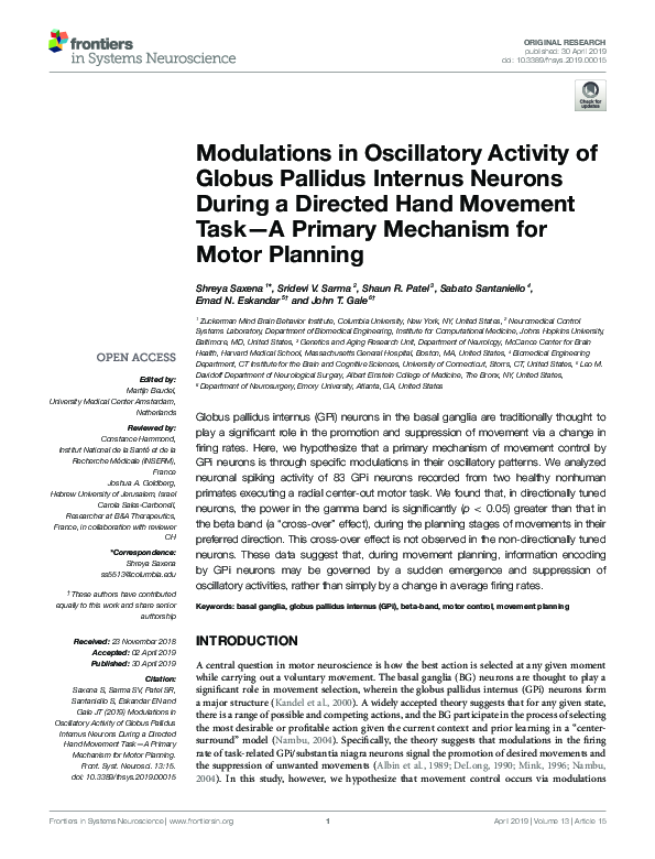 (PDF) Modulations in Oscillatory Activity of Globus Pallidus Internus ...