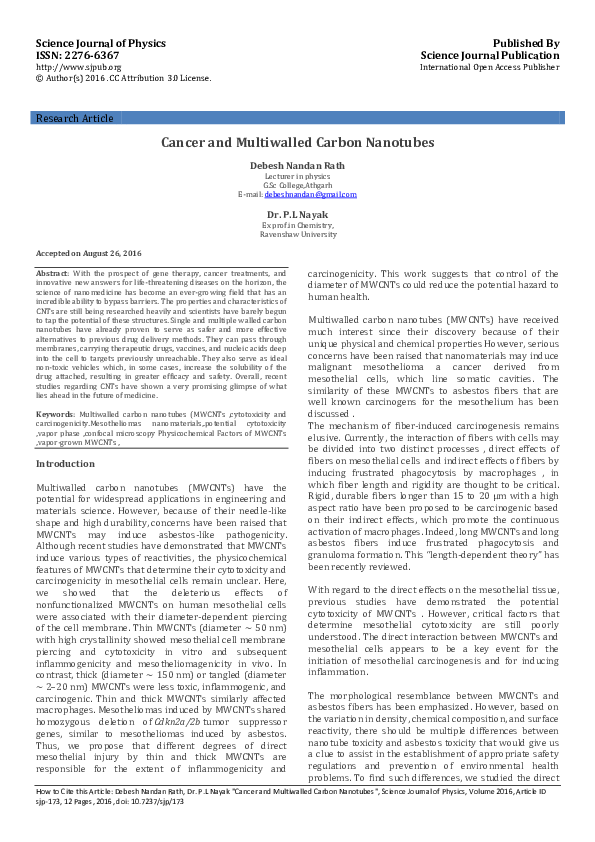 (PDF) Cancer and Multiwalled Carbon Nanotubes