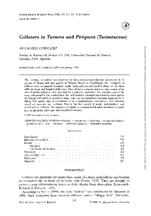 (PDF) Colleters in Turnera and Piriqueta (Turneraceae)