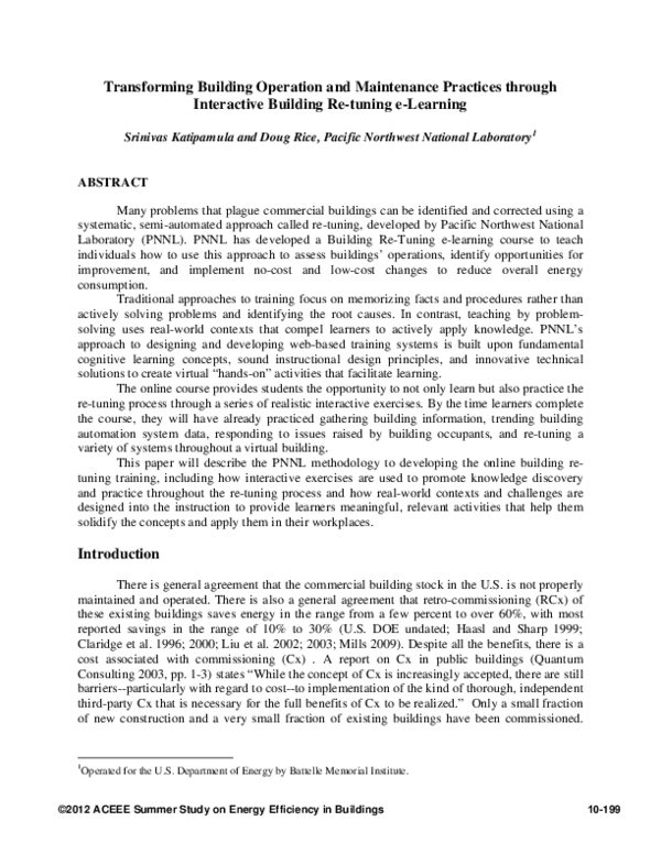 (PDF) Transforming Building Operation and Maintenance Practices through ...