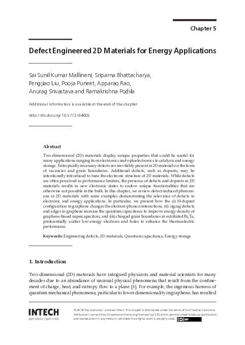 (PDF) Defect Engineered 2D Materials for Energy Applications