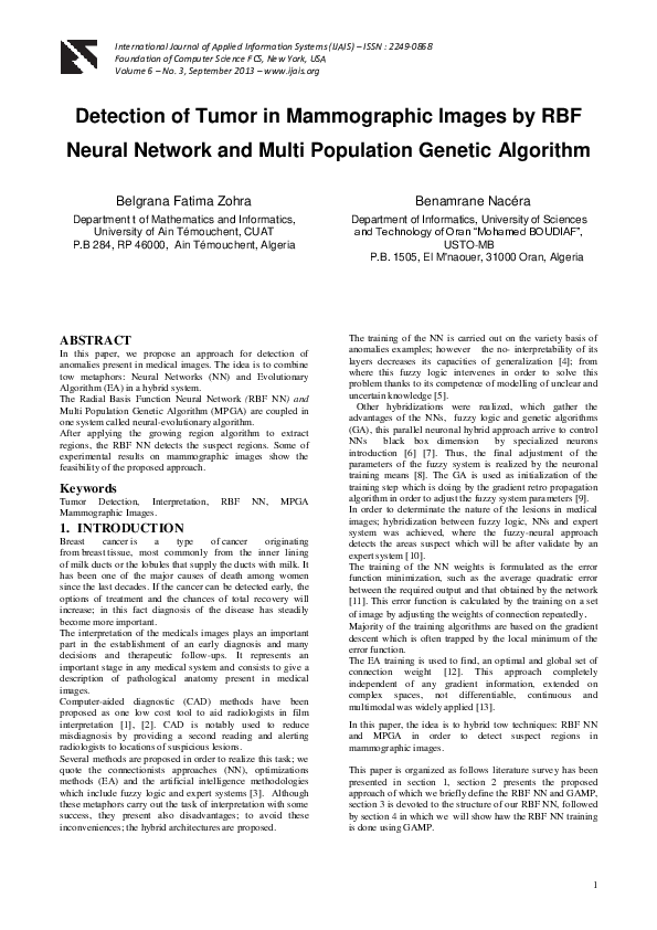 (PDF) Detection of Tumor in Mammographic Images by RBF Neural Network ...