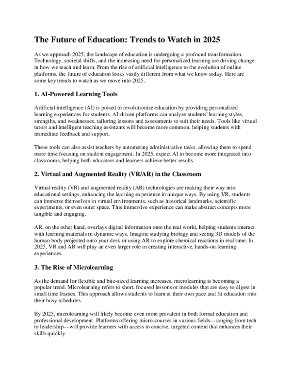 (PDF) The Future of Education: Trends to Watch in 2025