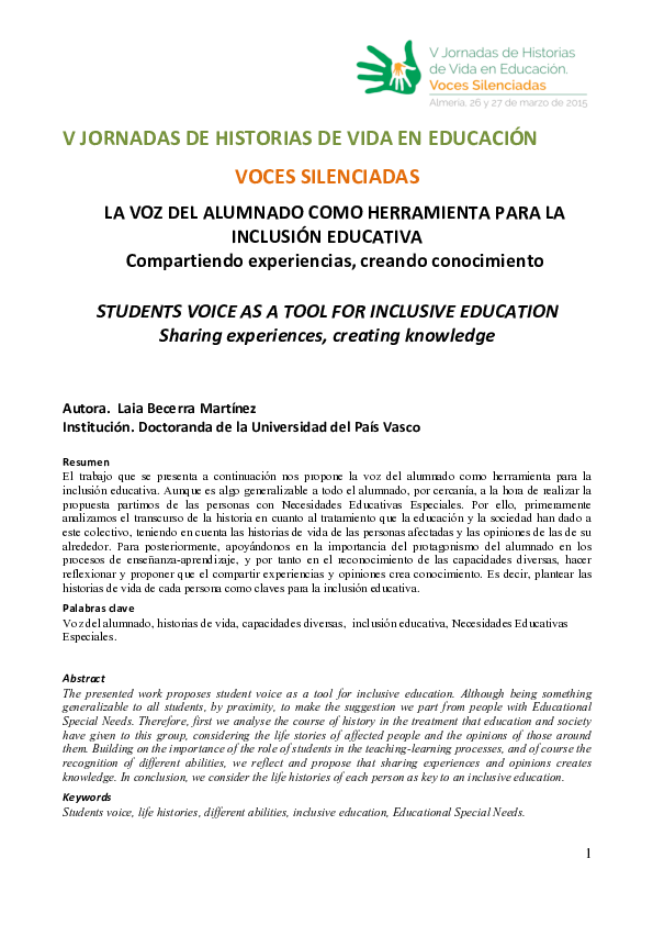 (PDF) La voz del alumnado como herramienta para la inclusión educativa ...