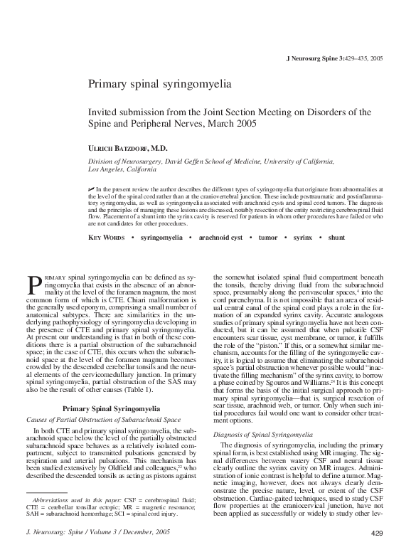 (PDF) Primary spinal syringomyelia