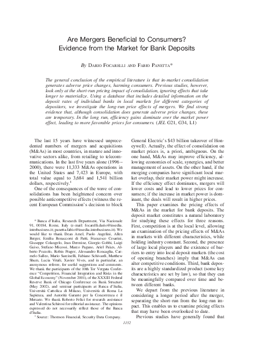 (PDF) Are mergers beneficial to consumers? evidence from the market for ...