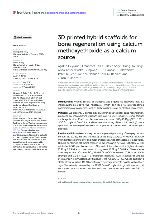 (PDF) 3D printed hybrid scaffolds for bone regeneration using calcium ...