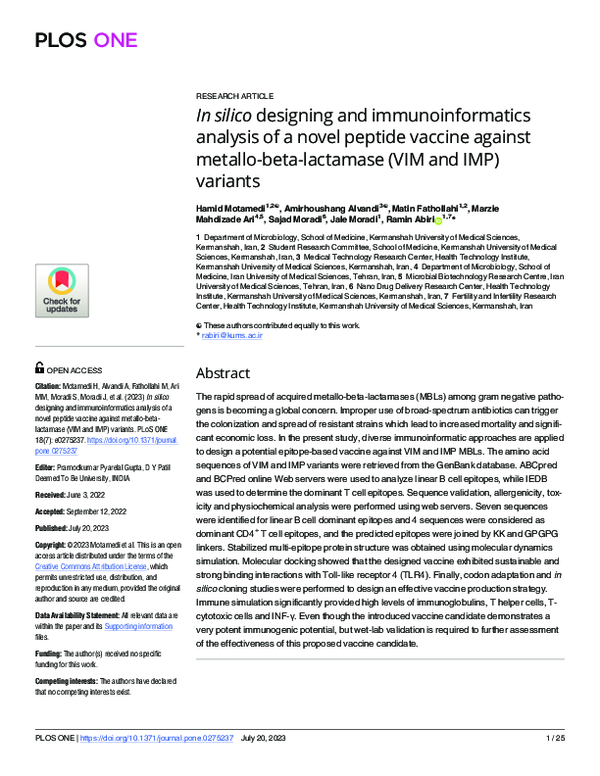 (PDF) In silico designing and immunoinformatics analysis of a novel ...